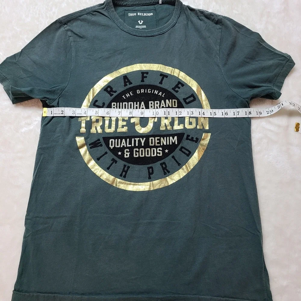 True Religion Buddha Brand T-Shirt Green S Soft Velvet Gold